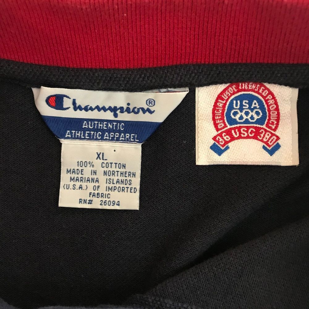 Vintage 90s Champion Men's Polo Shirt USA Olympic Embroidered Logo‎ Striped XL - Picture 4 of 6